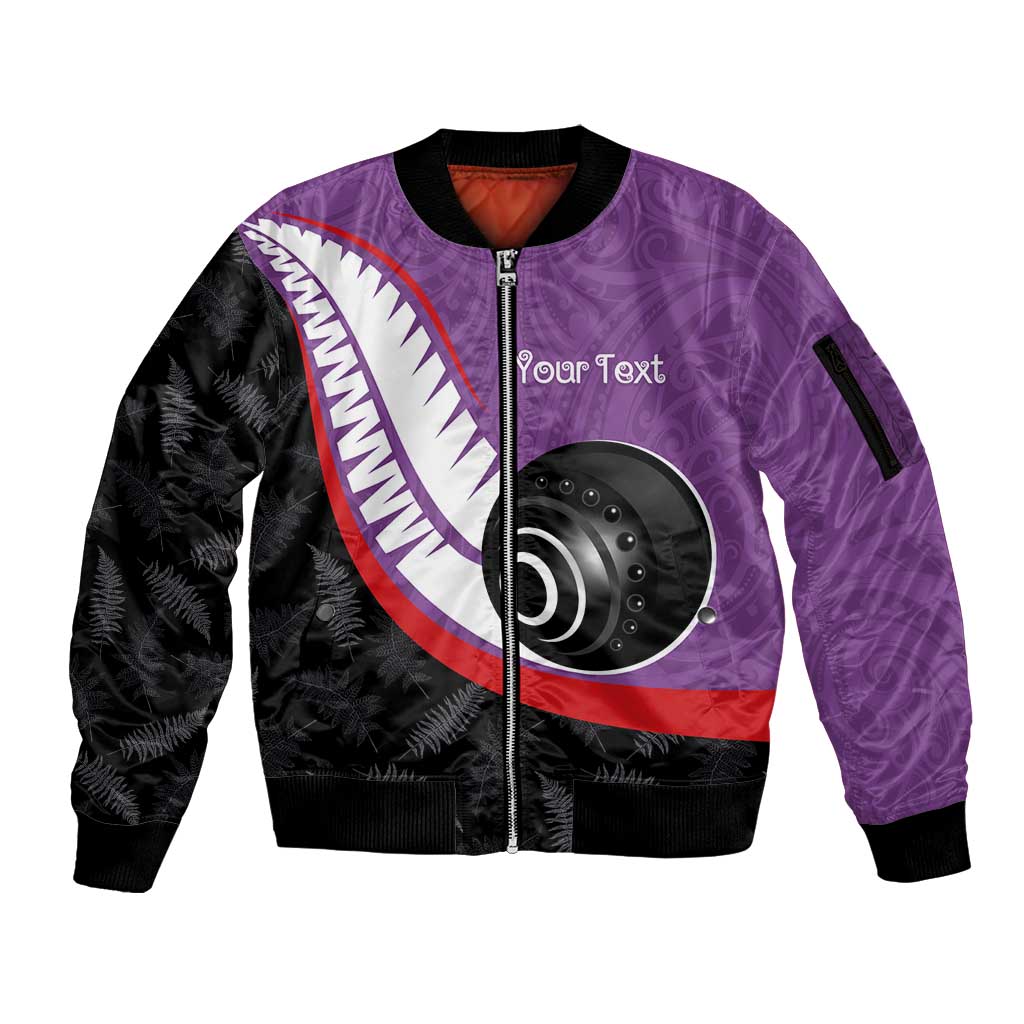 Personalised Aotearoa Lawn Bowls Sleeve Zip Bomber Jacket Maori and Silver Fern Sporty Style Purple Color LT03 Unisex Purple - Polynesian Pride
