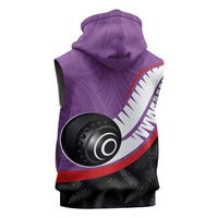 Personalised Aotearoa Lawn Bowls Sleeveless Hoodie Maori and Silver Fern Sporty Style Purple Color LT03 - Polynesian Pride