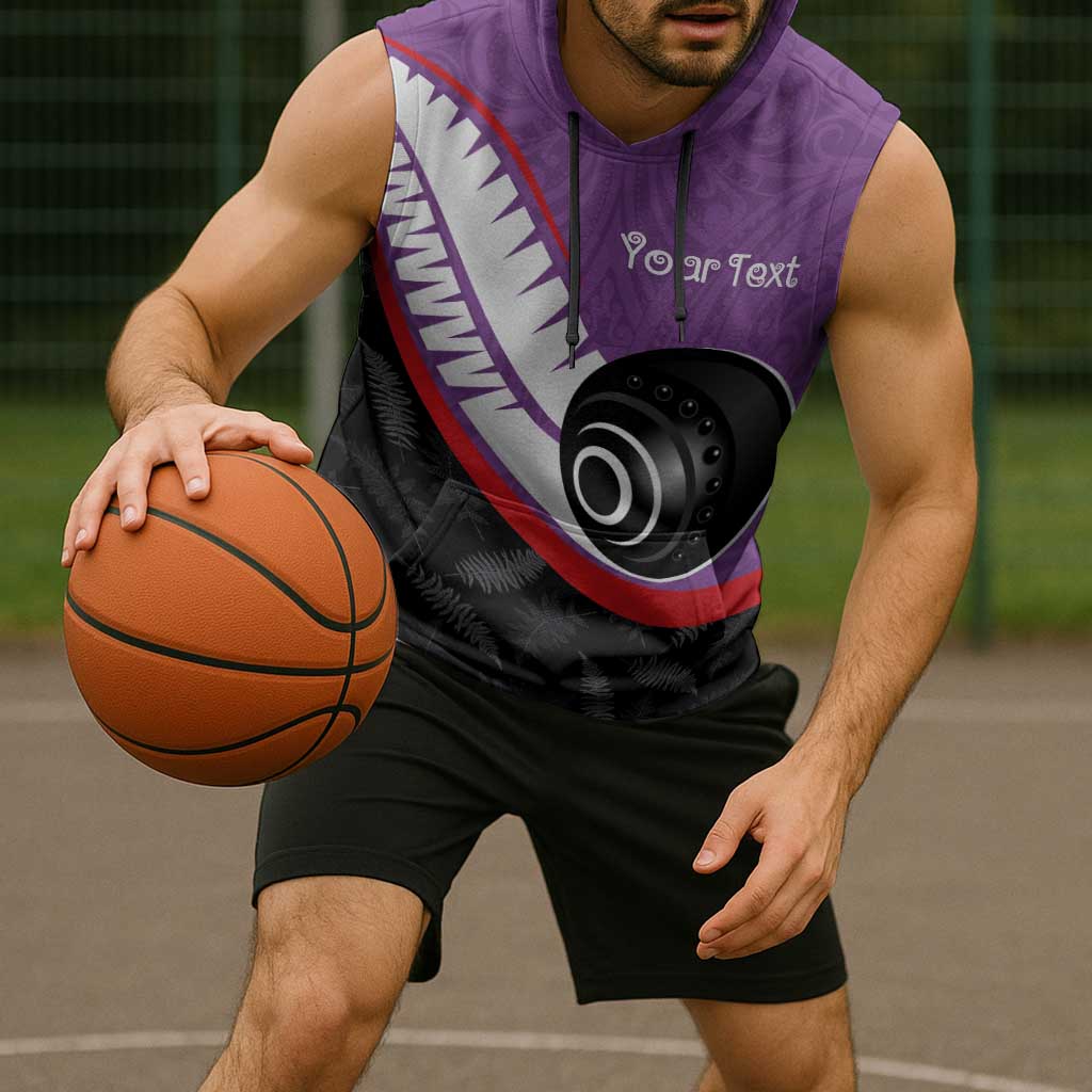 Personalised Aotearoa Lawn Bowls Sleeveless Hoodie Maori and Silver Fern Sporty Style Purple Color LT03 - Polynesian Pride