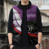 Personalised Aotearoa Lawn Bowls Sleeveless Puffer Jacket Maori and Silver Fern Sporty Style Purple Color LT03 - Polynesian Pride