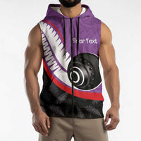 Personalised Aotearoa Lawn Bowls Sleeveless Zip Hoodie Maori and Silver Fern Sporty Style Purple Color LT03 - Polynesian Pride