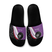 Personalised Aotearoa Lawn Bowls Slide Sandals Maori and Silver Fern Sporty Style Purple Color LT03 Purple - Polynesian Pride