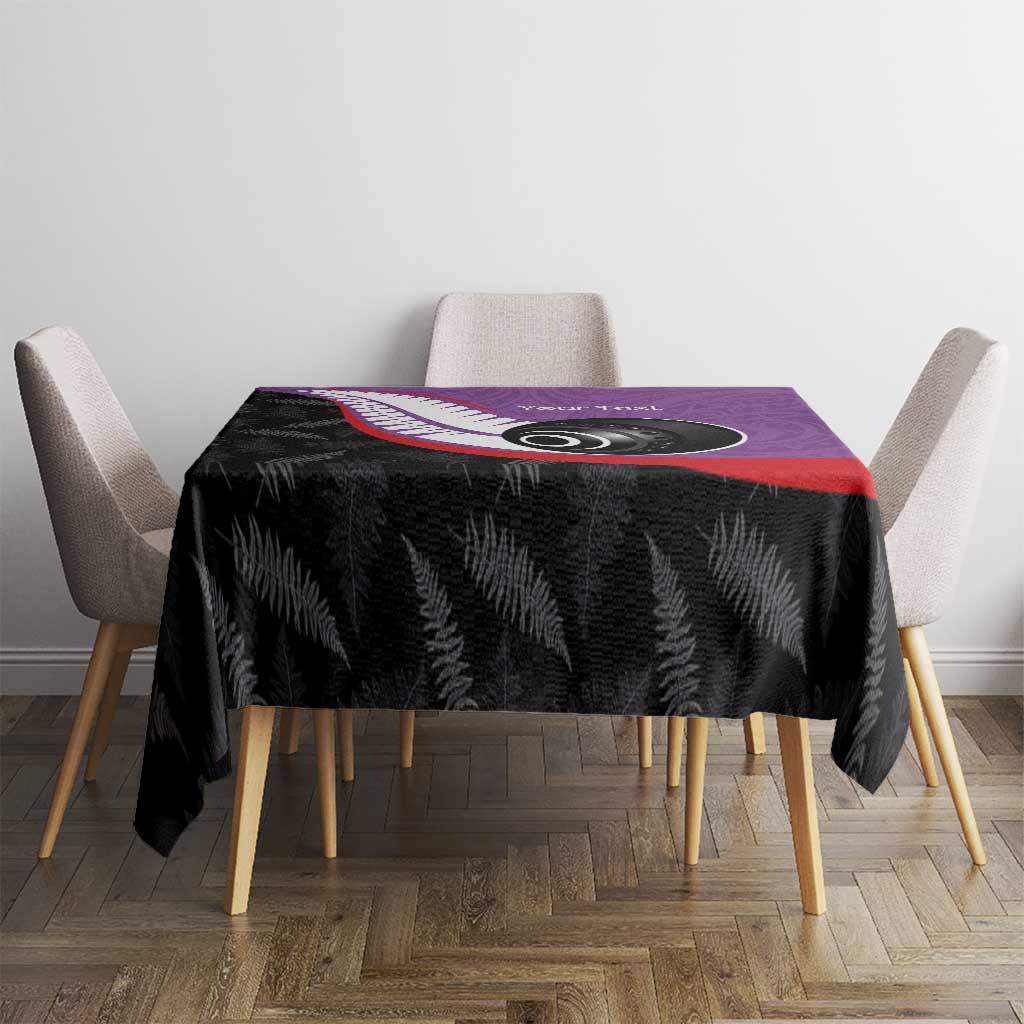 Personalised Aotearoa Lawn Bowls Tablecloth Maori and Silver Fern Sporty Style Purple Color LT03 - Polynesian Pride