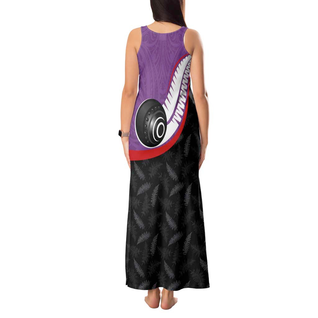 Personalised Aotearoa Lawn Bowls Tank Maxi Dress Maori and Silver Fern Sporty Style Purple Color LT03 - Polynesian Pride