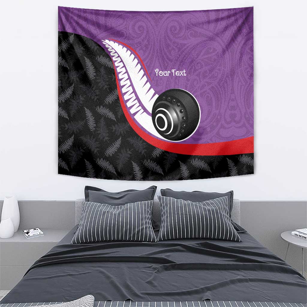 Personalised Aotearoa Lawn Bowls Tapestry Maori and Silver Fern Sporty Style Purple Color LT03 - Polynesian Pride