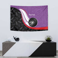Personalised Aotearoa Lawn Bowls Tapestry Maori and Silver Fern Sporty Style Purple Color LT03 - Polynesian Pride