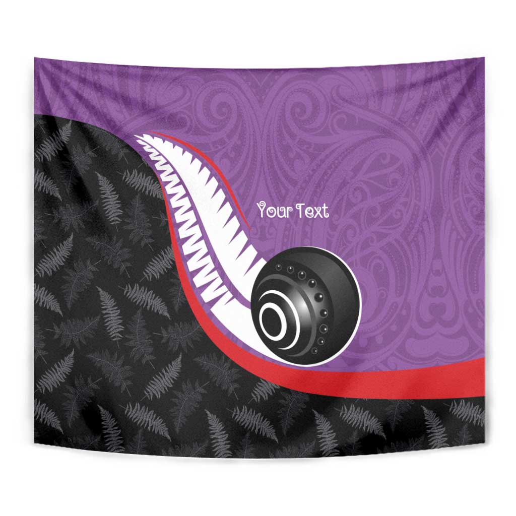 Personalised Aotearoa Lawn Bowls Tapestry Maori and Silver Fern Sporty Style Purple Color LT03 - Polynesian Pride