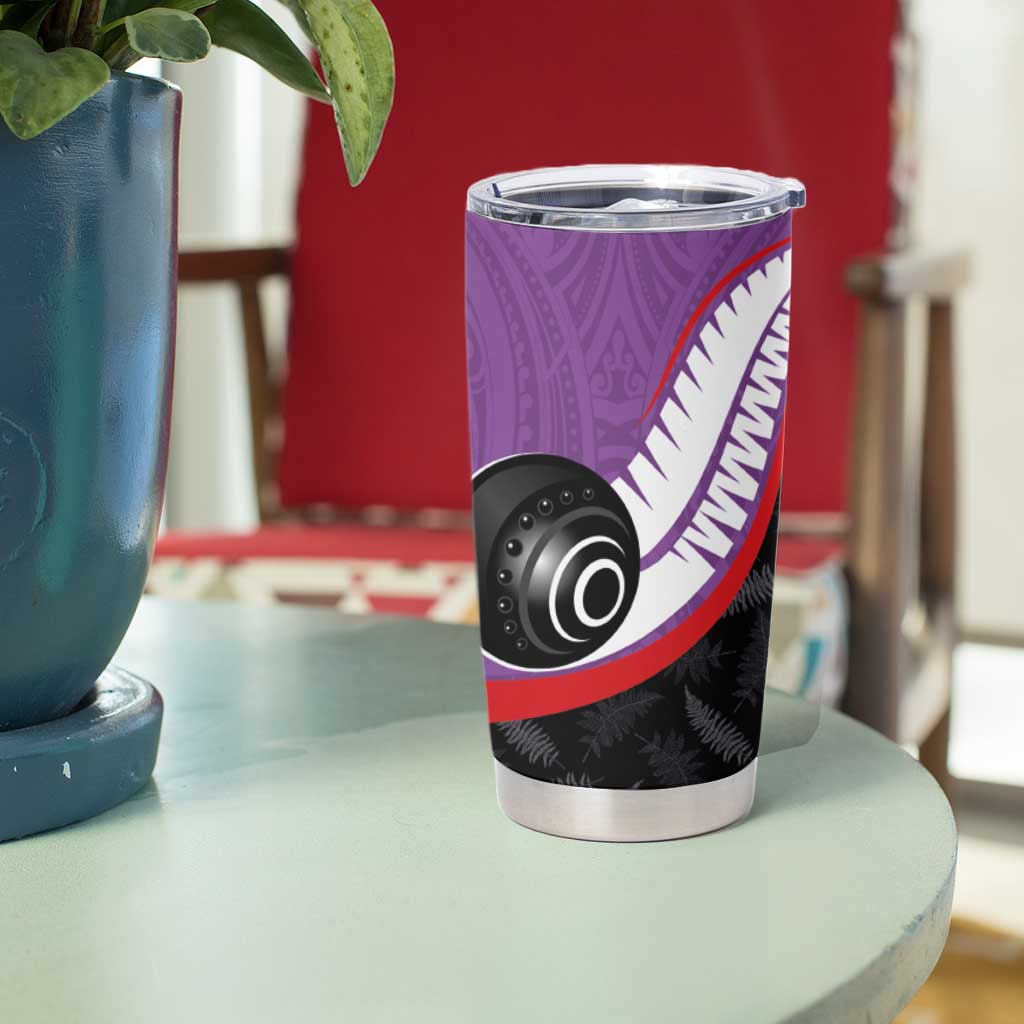 Personalised Aotearoa Lawn Bowls Tumbler Cup Maori and Silver Fern Sporty Style Purple Color LT03 - Polynesian Pride