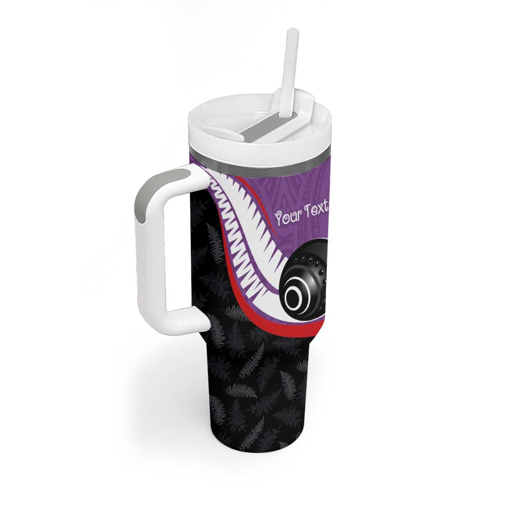 Personalised Aotearoa Lawn Bowls Tumbler With Handle Maori and Silver Fern Sporty Style Purple Color LT03 - Polynesian Pride