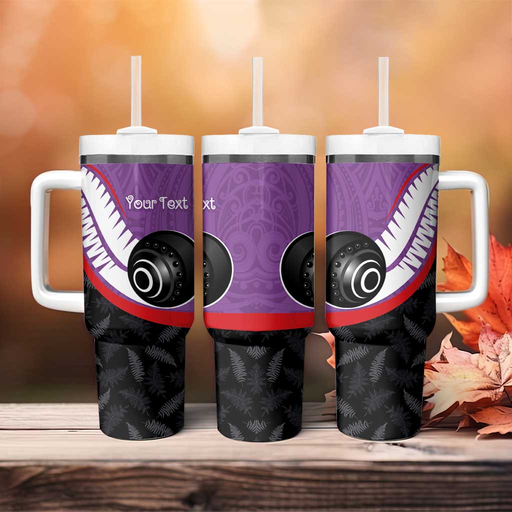 Personalised Aotearoa Lawn Bowls Tumbler With Handle Maori and Silver Fern Sporty Style Purple Color LT03 - Polynesian Pride