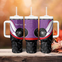 Personalised Aotearoa Lawn Bowls Tumbler With Handle Maori and Silver Fern Sporty Style Purple Color LT03 - Polynesian Pride