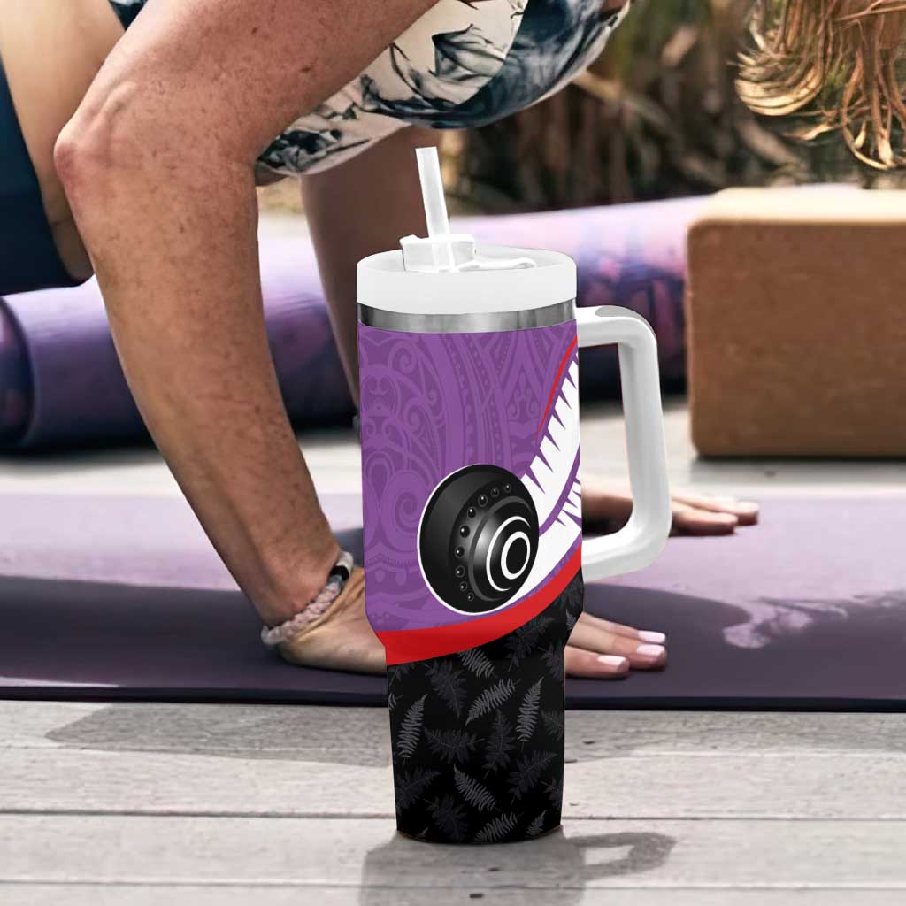 Personalised Aotearoa Lawn Bowls Tumbler With Handle Maori and Silver Fern Sporty Style Purple Color LT03 - Polynesian Pride