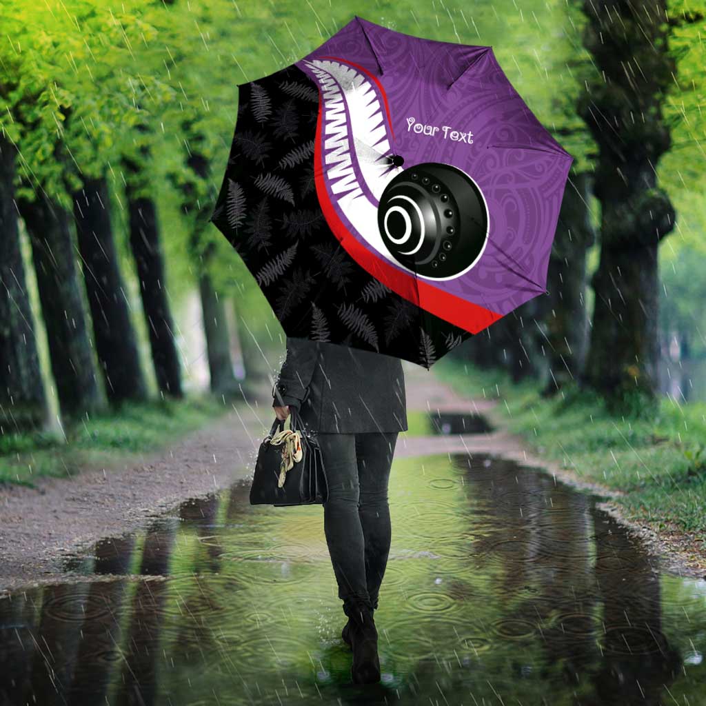Personalised Aotearoa Lawn Bowls Umbrella Maori and Silver Fern Sporty Style Purple Color LT03 - Polynesian Pride