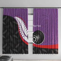 Personalised Aotearoa Lawn Bowls Window Curtain Maori and Silver Fern Sporty Style Purple Color LT03 With Hooks Purple - Polynesian Pride