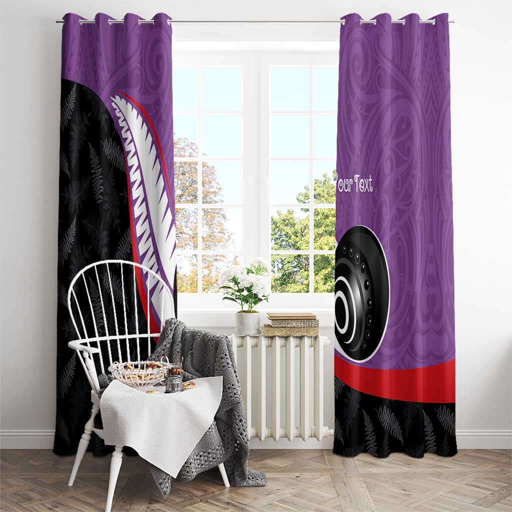 Personalised Aotearoa Lawn Bowls Window Curtain Maori and Silver Fern Sporty Style Purple Color LT03 - Polynesian Pride