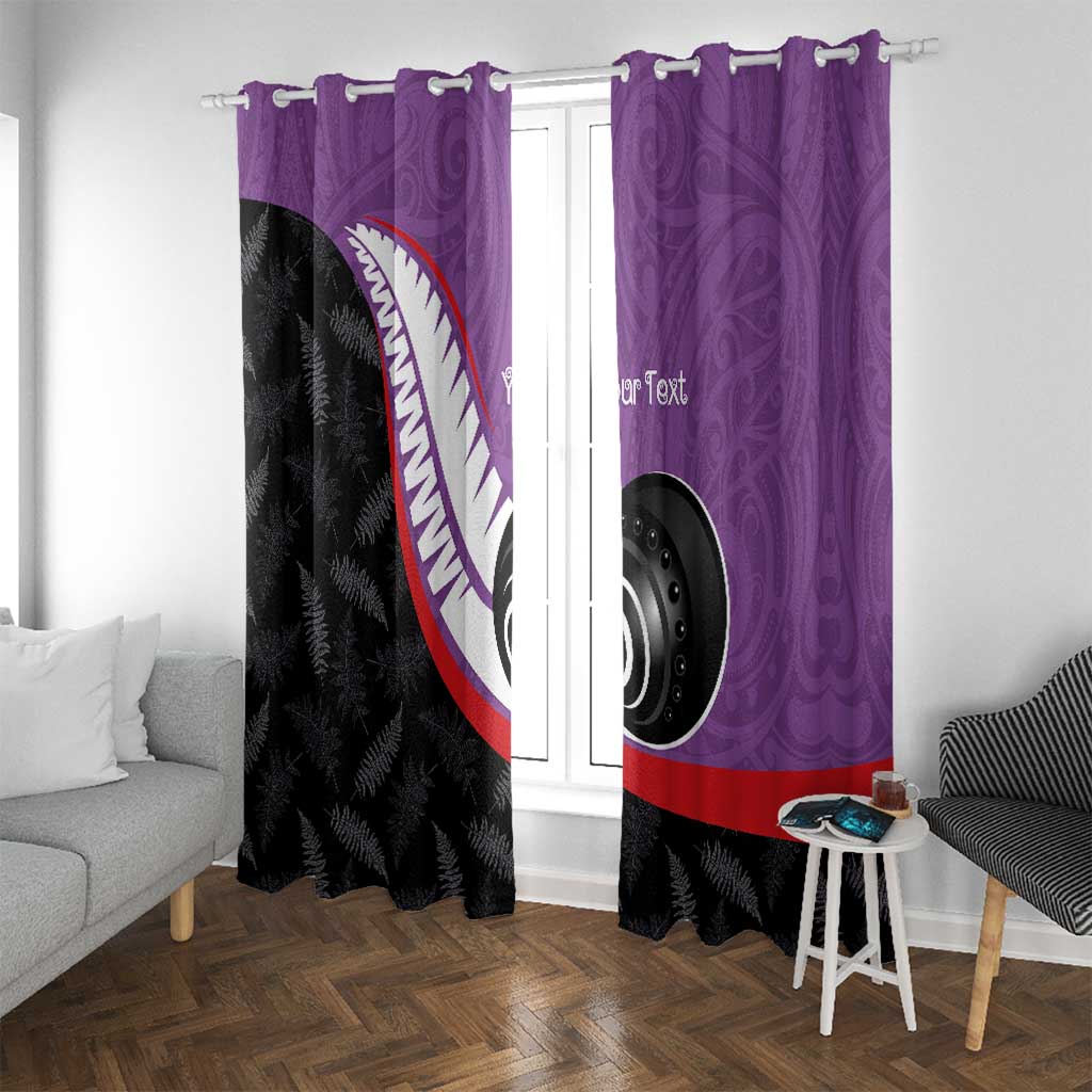 Personalised Aotearoa Lawn Bowls Window Curtain Maori and Silver Fern Sporty Style Purple Color LT03 With Grommets Purple - Polynesian Pride