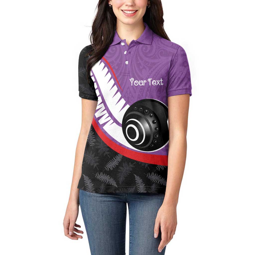 Personalised Aotearoa Lawn Bowls Women Polo Shirt Maori and Silver Fern Sporty Style Purple Color LT03 - Polynesian Pride