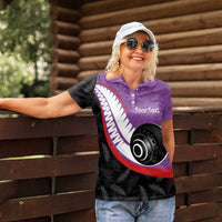 Personalised Aotearoa Lawn Bowls Women Polo Shirt Maori and Silver Fern Sporty Style Purple Color LT03 - Polynesian Pride