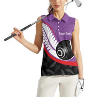 Personalised Aotearoa Lawn Bowls Women Sleeveless Polo Shirt Maori and Silver Fern Sporty Style Purple Color LT03 - Polynesian Pride