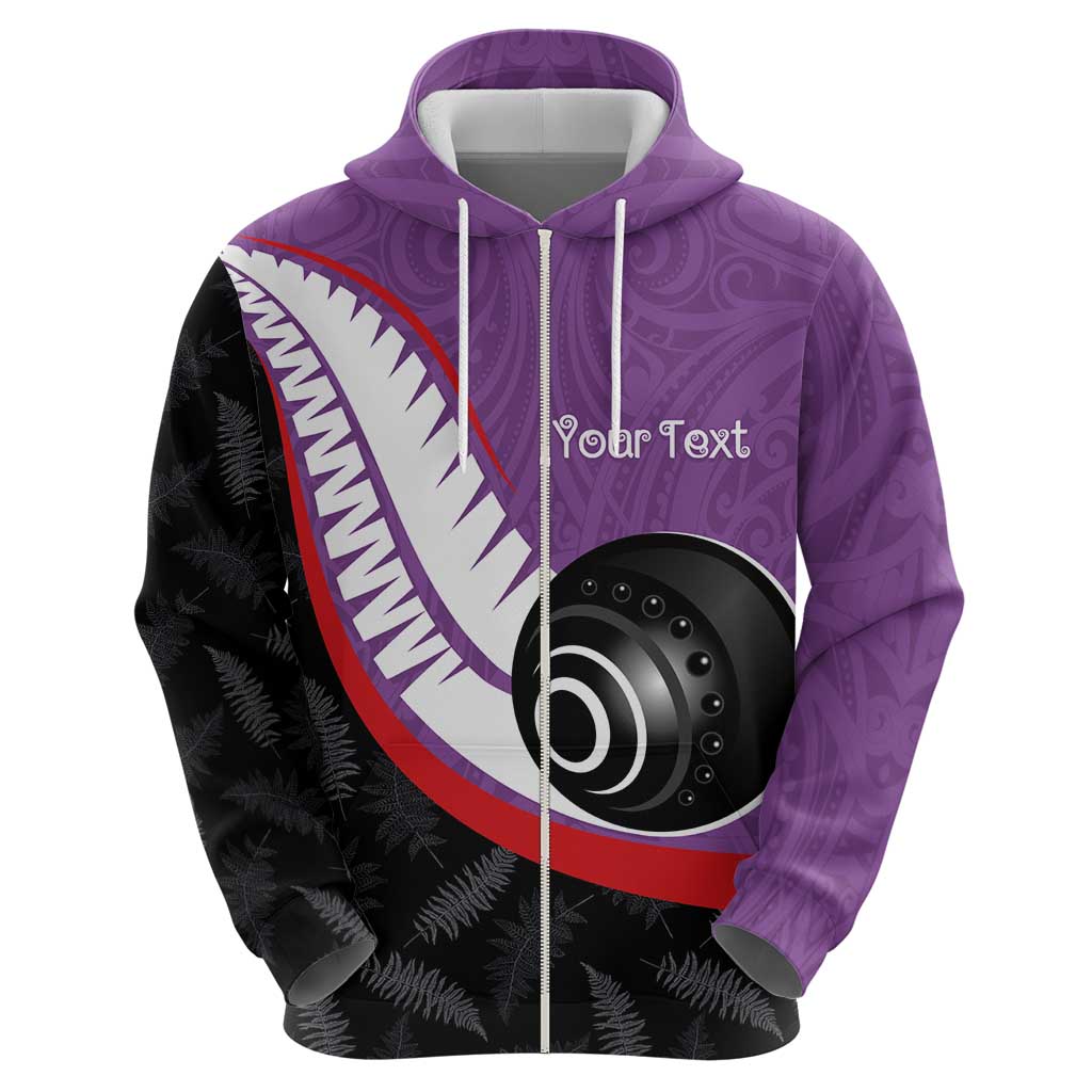 Personalised Aotearoa Lawn Bowls Zip Hoodie Maori and Silver Fern Sporty Style Purple Color LT03 - Polynesian Pride