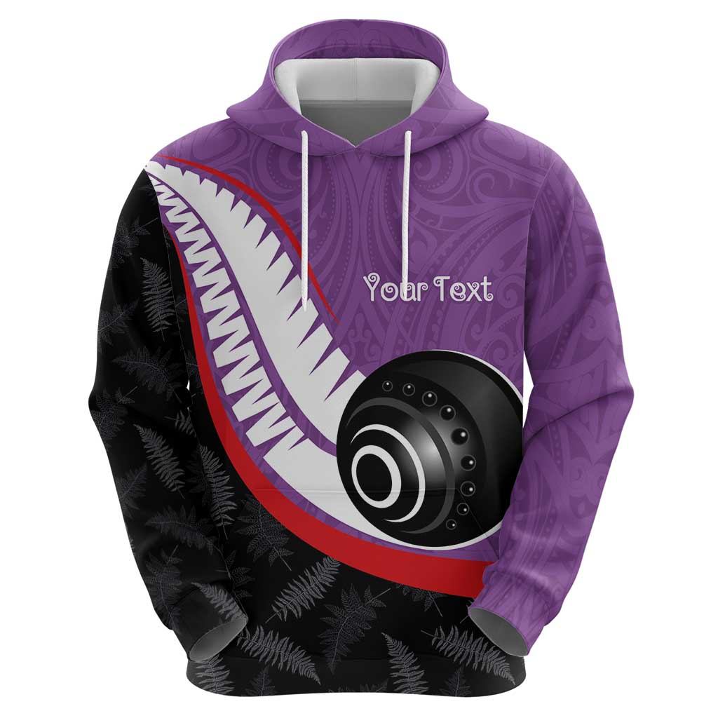 Personalised Aotearoa Lawn Bowls Zip Hoodie Maori and Silver Fern Sporty Style Purple Color LT03 - Polynesian Pride