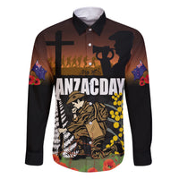 New Zealand and Australia ANZAC Day Family Matching Short Sleeve Bodycon Dress and Hawaiian Shirt Soldier and Last Post Camouflage Pattern LT03 Dad's Shirt - Long Sleeve Black - Polynesian Pride