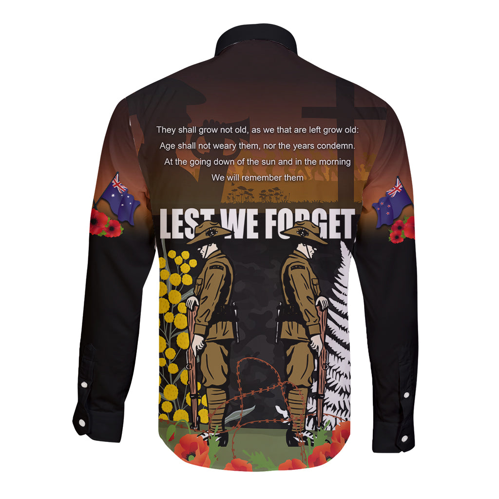 New Zealand and Australia ANZAC Day Long Sleeve Button Shirt Soldier and Last Post Camouflage Pattern LT03 - Polynesian Pride