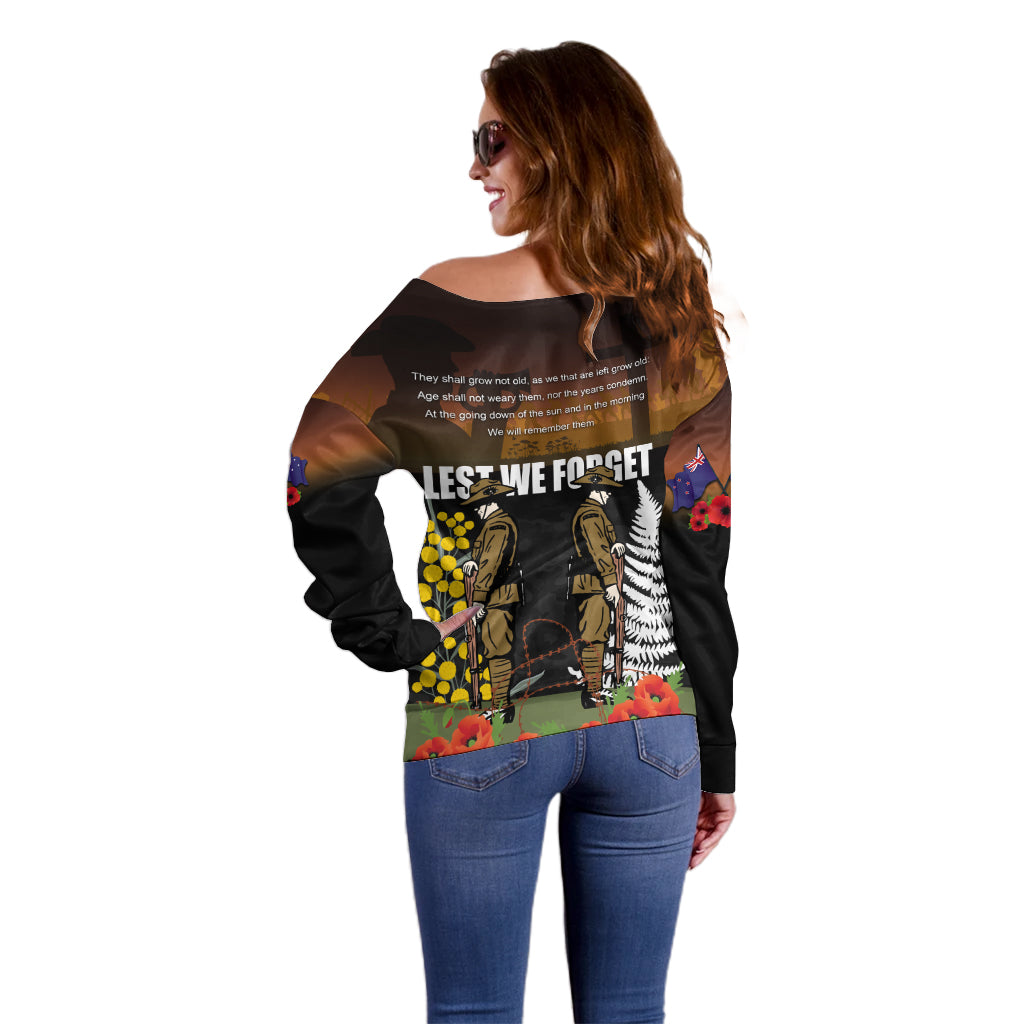 New Zealand and Australia ANZAC Day Off Shoulder Sweater Soldier and Last Post Camouflage Pattern LT03 - Polynesian Pride