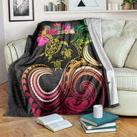 Hawaii Turtle Day Blanket Polynesian Tattoo and Hibiscus Flowers LT03 Black - Polynesian Pride