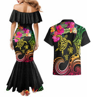 Hawaii Turtle Day Couples Matching Mermaid Dress and Hawaiian Shirt Polynesian Tattoo and Hibiscus Flowers LT03 - Polynesian Pride