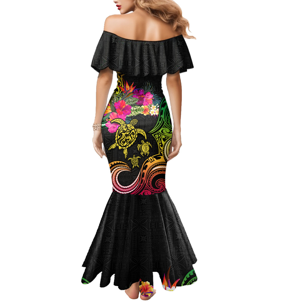Hawaii Turtle Day Family Matching Mermaid Dress and Hawaiian Shirt Polynesian Tattoo and Hibiscus Flowers LT03 - Polynesian Pride