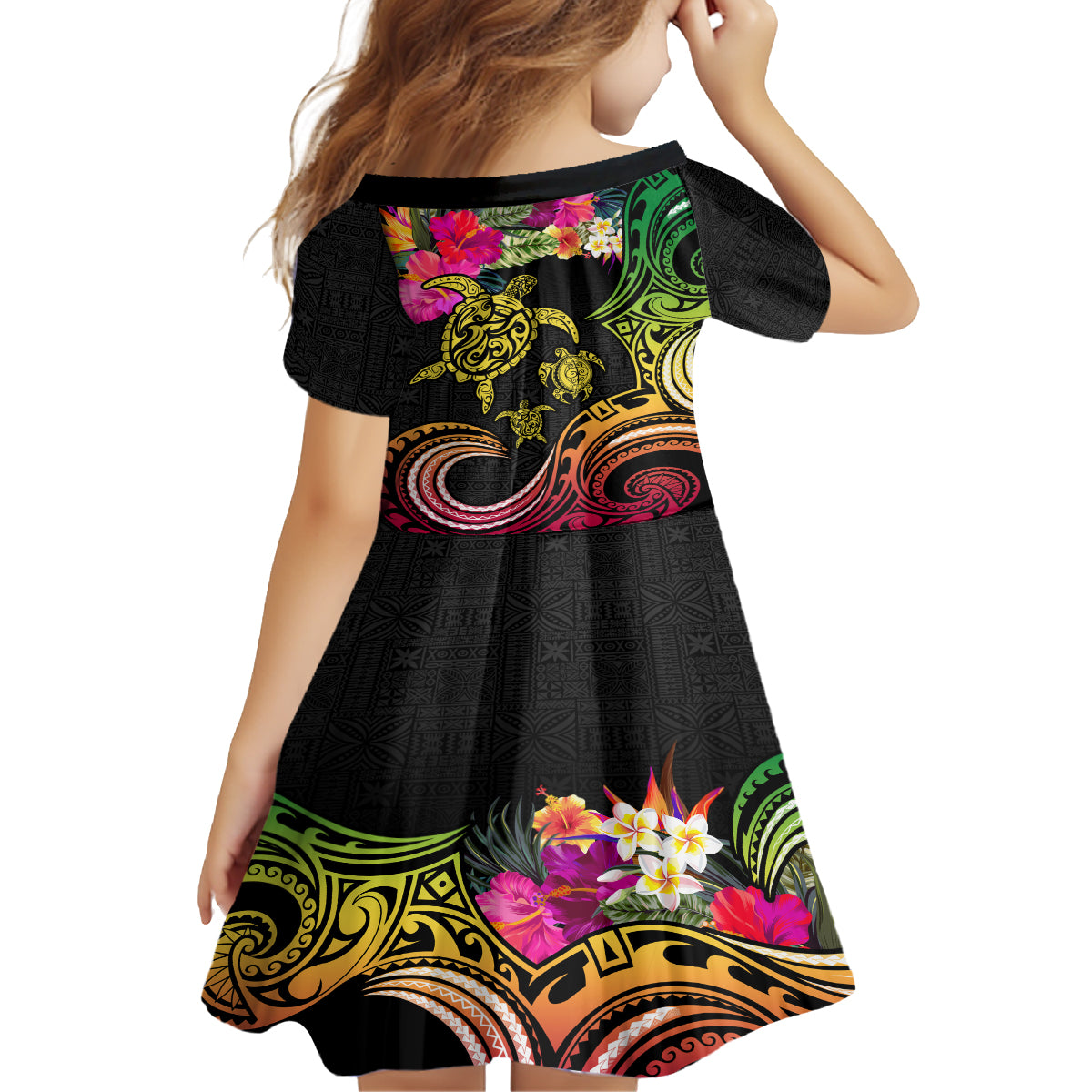 Hawaii Turtle Day Family Matching Off Shoulder Maxi Dress and Hawaiian Shirt Polynesian Tattoo and Hibiscus Flowers LT03 - Polynesian Pride