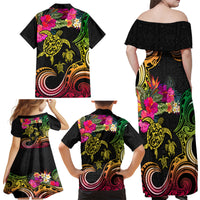 Hawaii Turtle Day Family Matching Off Shoulder Maxi Dress and Hawaiian Shirt Polynesian Tattoo and Hibiscus Flowers LT03 - Polynesian Pride