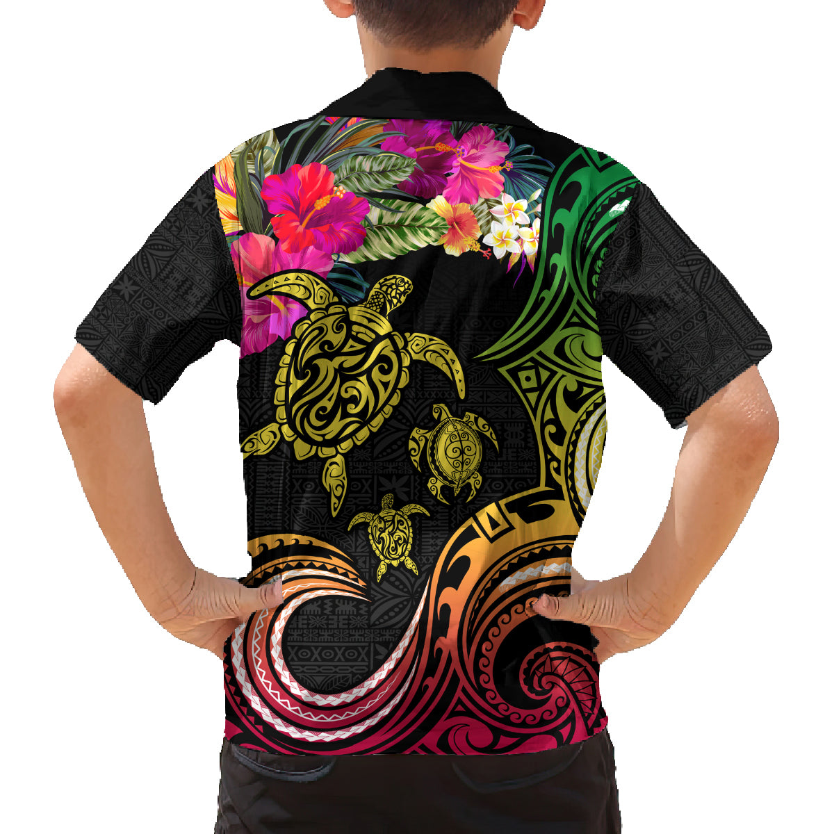 Hawaii Turtle Day Family Matching Tank Maxi Dress and Hawaiian Shirt Polynesian Tattoo and Hibiscus Flowers LT03 - Polynesian Pride