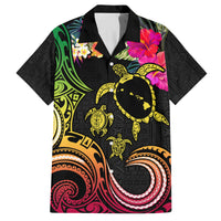 Hawaii Turtle Day Family Matching Tank Maxi Dress and Hawaiian Shirt Polynesian Tattoo and Hibiscus Flowers LT03 Dad's Shirt - Short Sleeve Black - Polynesian Pride