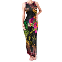Hawaii Turtle Day Family Matching Tank Maxi Dress and Hawaiian Shirt Polynesian Tattoo and Hibiscus Flowers LT03 Mom's Dress Black - Polynesian Pride
