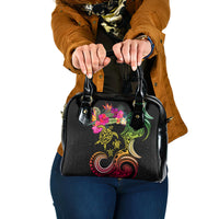 Hawaii Turtle Day Shoulder Handbag Polynesian Tattoo and Hibiscus Flowers LT03 One Size Black - Polynesian Pride