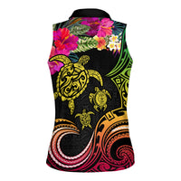 Hawaii Turtle Day Women Sleeveless Polo Shirt Polynesian Tattoo and Hibiscus Flowers LT03 - Polynesian Pride