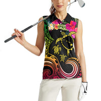 Hawaii Turtle Day Women Sleeveless Polo Shirt Polynesian Tattoo and Hibiscus Flowers LT03 - Polynesian Pride