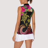Hawaii Turtle Day Women Sleeveless Polo Shirt Polynesian Tattoo and Hibiscus Flowers LT03 - Polynesian Pride