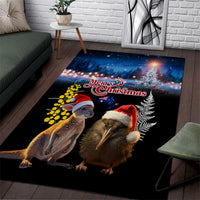 New Zealand and Australia Merry Christmas Area Rug Kiwi Bird and Kangaroo Xmas Vibe LT03 Black - Polynesian Pride