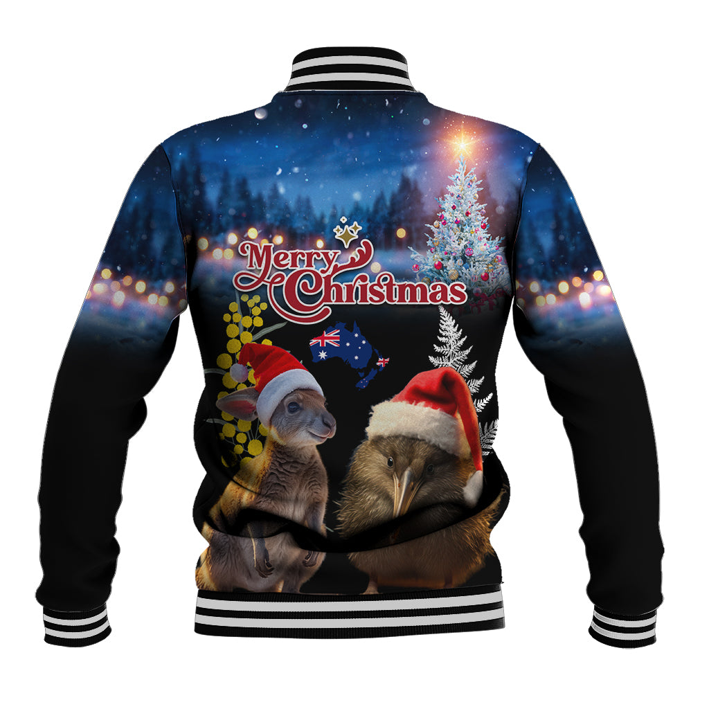 New Zealand and Australia Merry Christmas Baseball Jacket Kiwi Bird and Kangaroo Xmas Vibe LT03 - Polynesian Pride
