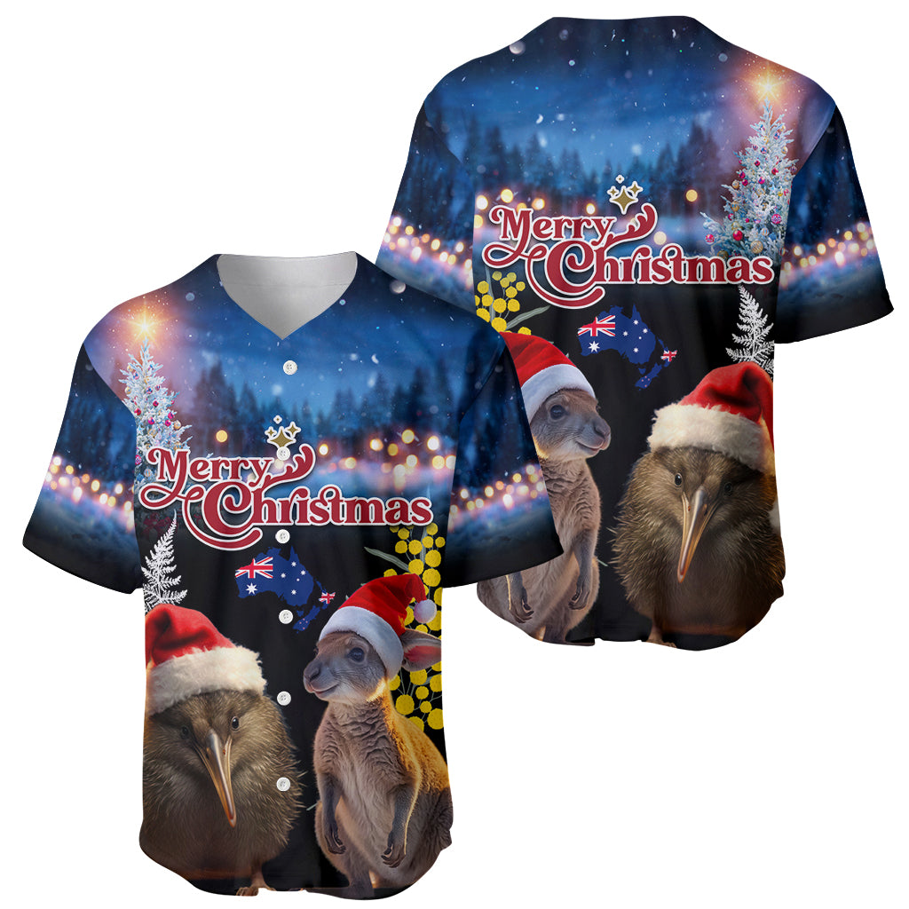 New Zealand and Australia Merry Christmas Baseball Jersey Kiwi Bird and Kangaroo Xmas Vibe LT03 - Polynesian Pride