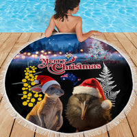 New Zealand and Australia Merry Christmas Beach Blanket Kiwi Bird and Kangaroo Xmas Vibe LT03 - Polynesian Pride