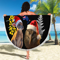 New Zealand and Australia Merry Christmas Beach Blanket Kiwi Bird and Kangaroo Xmas Vibe LT03 - Polynesian Pride