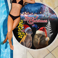 New Zealand and Australia Merry Christmas Beach Blanket Kiwi Bird and Kangaroo Xmas Vibe LT03 - Polynesian Pride