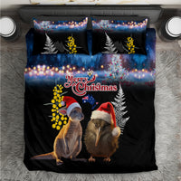 New Zealand and Australia Merry Christmas Bedding Set Kiwi Bird and Kangaroo Xmas Vibe LT03 Black - Polynesian Pride