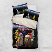 New Zealand and Australia Merry Christmas Bedding Set Kiwi Bird and Kangaroo Xmas Vibe LT03 US Twin 172cm x 218cm Black - Polynesian Pride