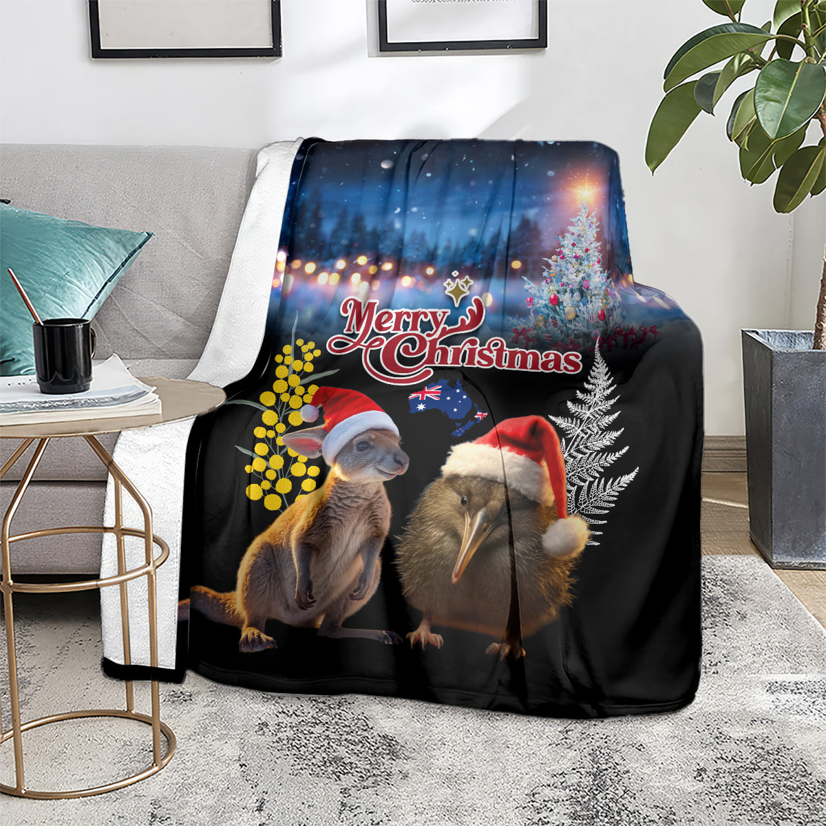 New Zealand and Australia Merry Christmas Blanket Kiwi Bird and Kangaroo Xmas Vibe LT03 - Polynesian Pride