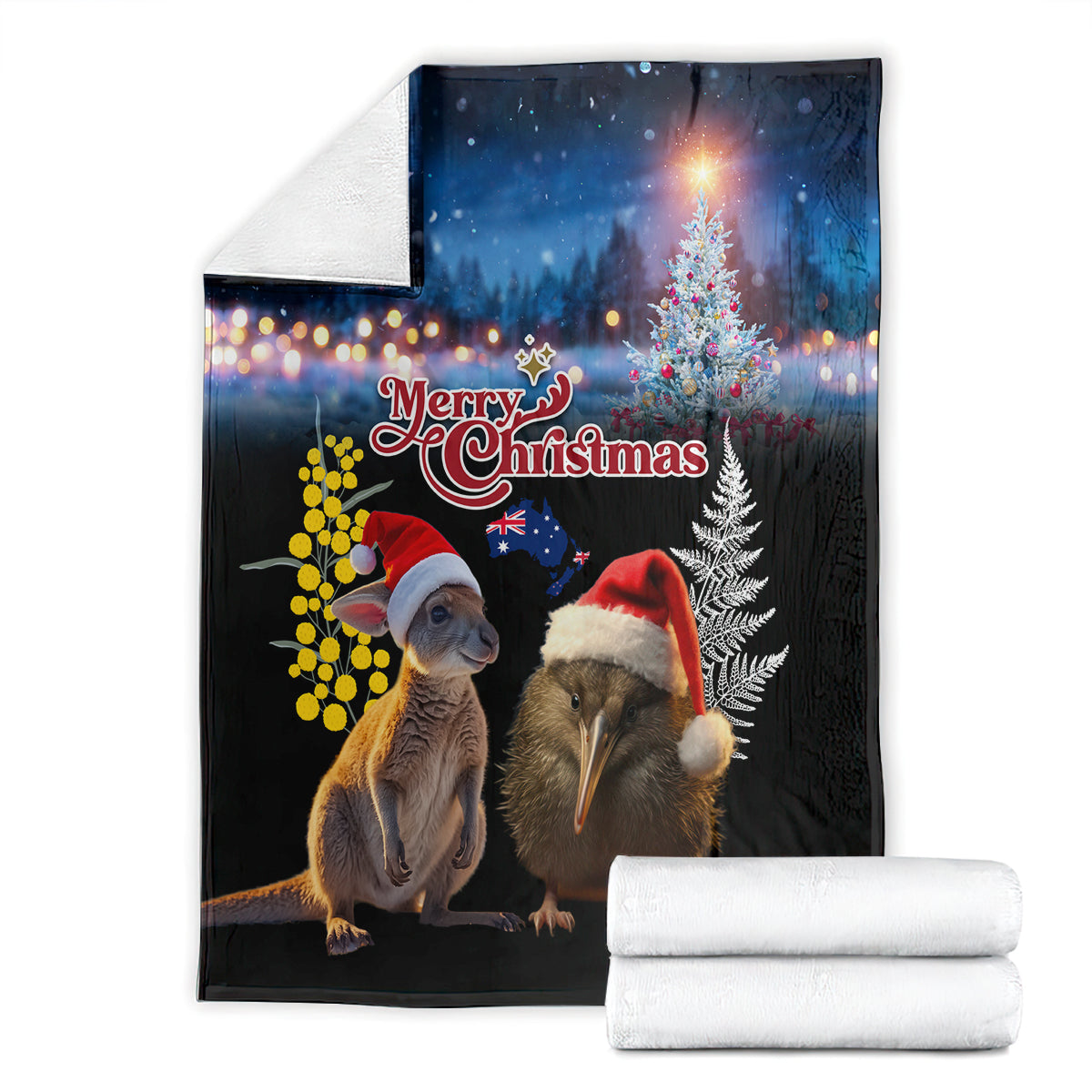 New Zealand and Australia Merry Christmas Blanket Kiwi Bird and Kangaroo Xmas Vibe LT03 - Polynesian Pride